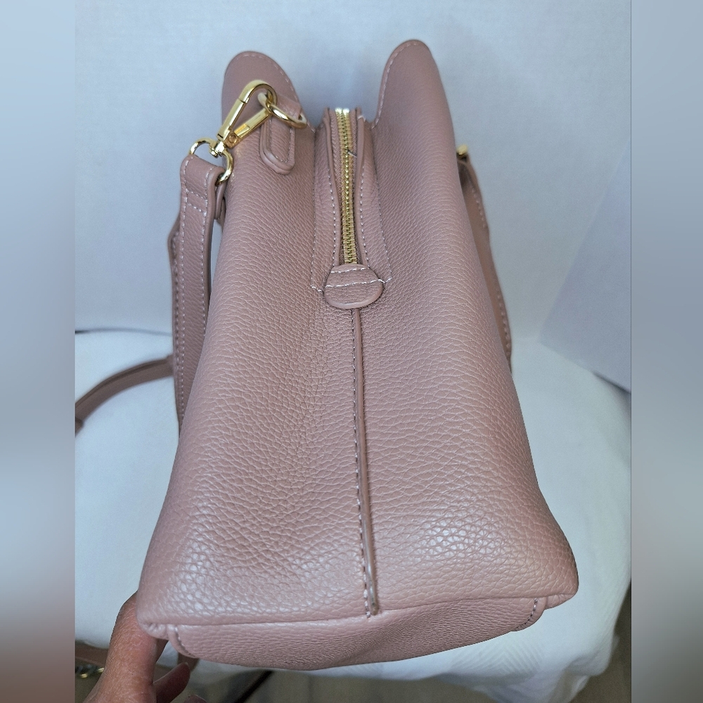 Miztique Vegan Leather Tote Bag Satchel Crossbody 3 Compartment Pink Blush Gold - Picture 11 of 16